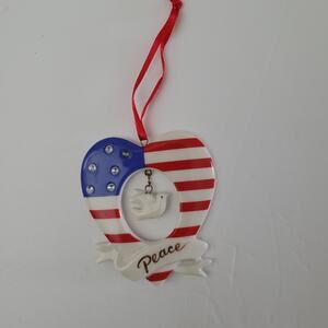 American Flag Heart Christmas Ornament with Dove - 3x3